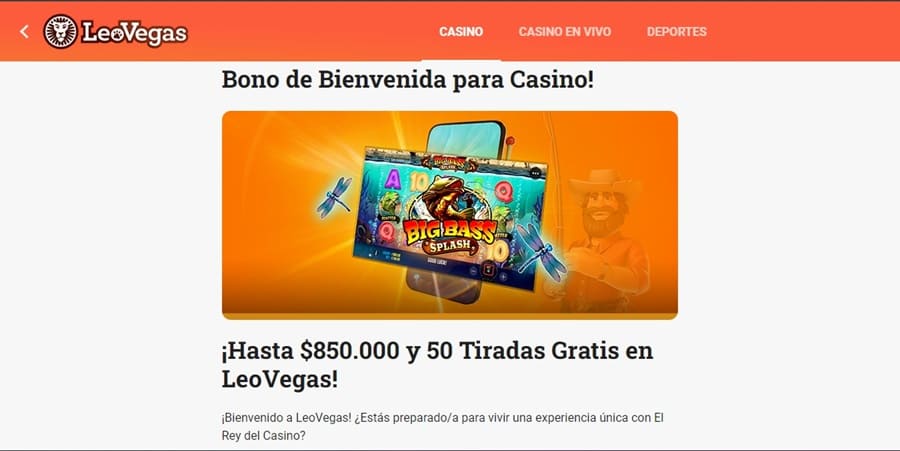 Bono de bienvenida de casino en LeoVegas con giros gratis