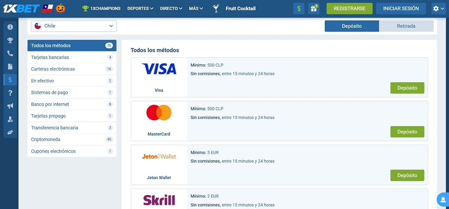 Cómo depositar en 1xBet metodos de pagos